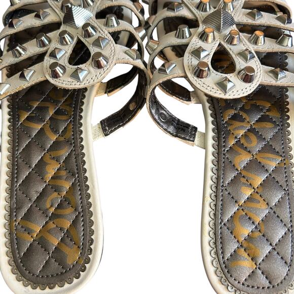 Sam Edelman White Beatris Leather Sandals SZ 7.5 Studded Slip On Casual Open Toe - Picture 5 of 7